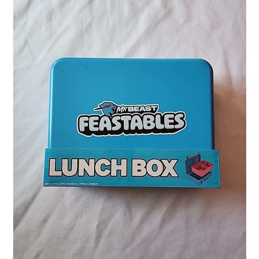 Mr Beast Feastables Lunch Box Blue Adjustable Compartment Snap Lid